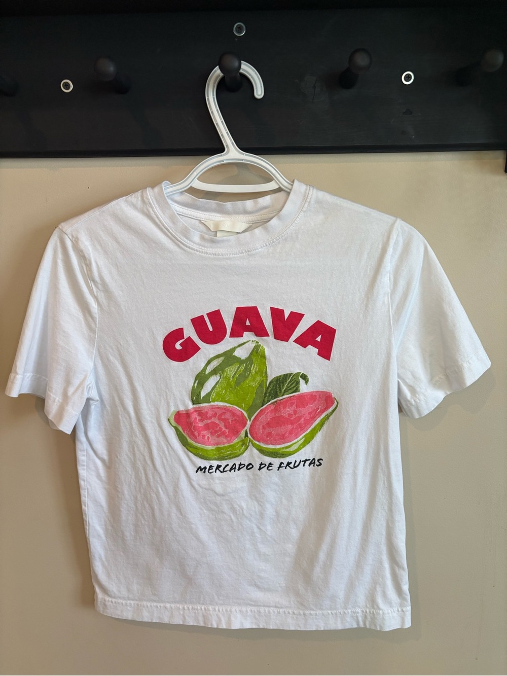 H&M White Tee with Pink & Green Guava Graphic
